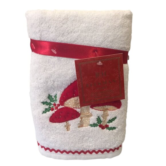 Beekman Home Holiday Dimensional Mushrooms Hand Towels Set of 2 - Picture 1 of 3